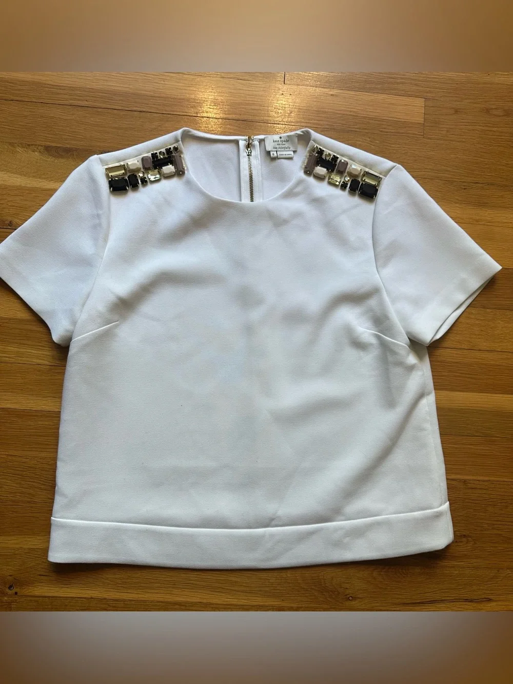 kate‎ spade White Jewel-Embellished Shoulder Blouse
